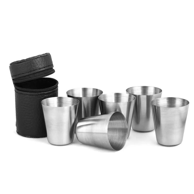 4/6Pcs Outdoor Practical Travel Stainless Steel Cups Mini Set Glasses For Whisky Wine With Case Portable Drinkware 30ml/70ml