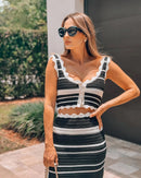 Tossy Striped Contrast Color Knitted Skirt Set 2-piece Summer Backless Casual Vest Top Women's Set 2-piece Sleeveless Skirt Set