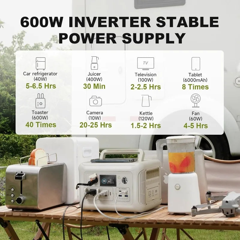R600 BEIGE 299Wh 600W Portable Power Station,1 Hour to Full 400W Input, MPPT Solar Generator for Outdoor Camping, RVs, Home Use