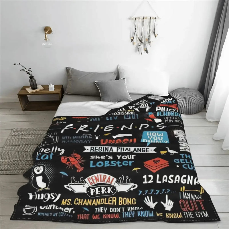 Friends TV Show Series Blanket Cover Flannel Cartoon Central Perk Lightweight Thin Throw Blanket for Bedding Couch Bed Rug