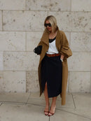Lady Oversized Long Trench Women Coat Stand Collar Single Breasted Loose Wide Sleeve Casual Coats New Autumn Winter Chic Jackets