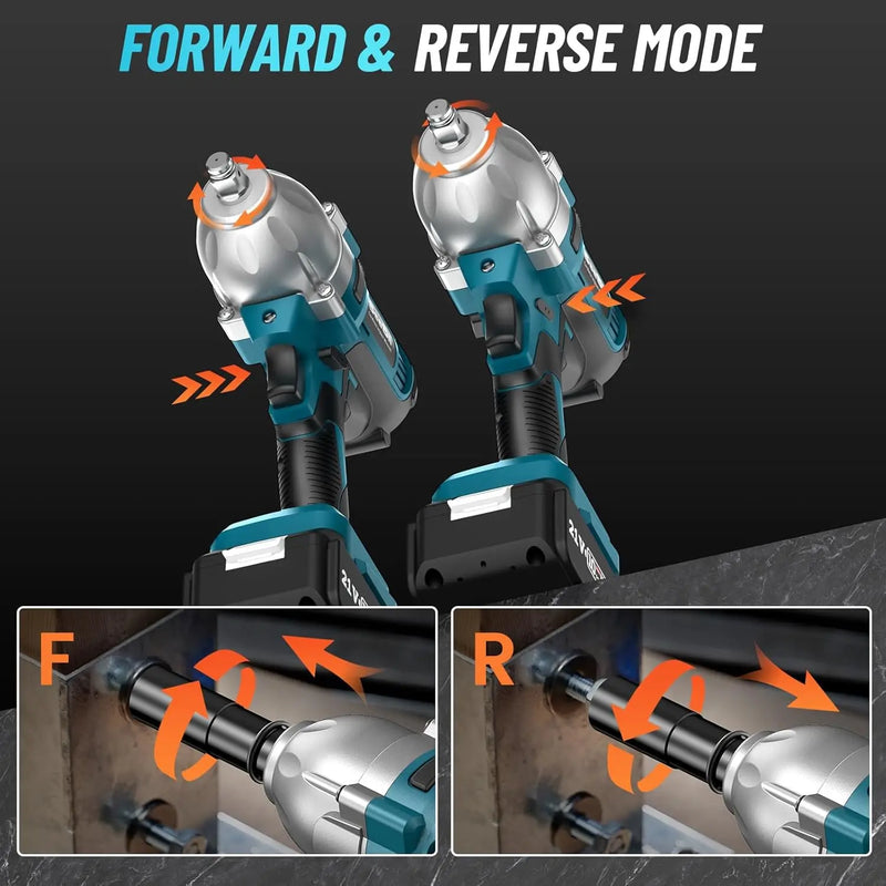 Seesii WH710 Cordless Electric Impact Wrench 1/2" for Car 665Ft-lbs(900N.m) Brushless 3300RPM High Torque Gun 2x 4.0Ah Battery