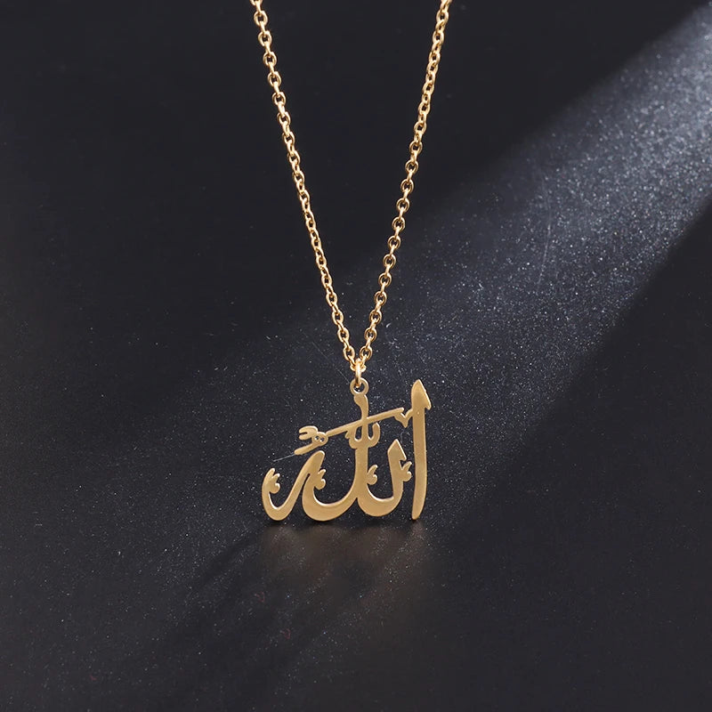 Classic Lucky Arabian God Allah Pendant Stainless Steel Necklace Ladies Islamic Muslim Charm Amulet Jewelry Gift Wholesale