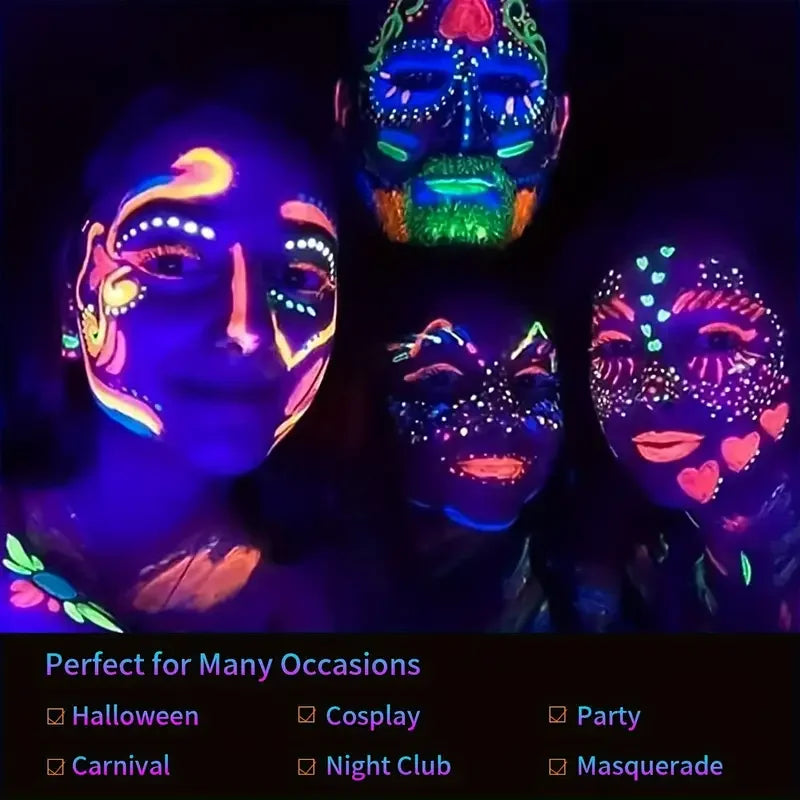 12 Pieces UV Neon Face Painting, Glow in the Dark Under UV Lights Face Painting Crayon SticksMardi Gras Party Halloween Makeup