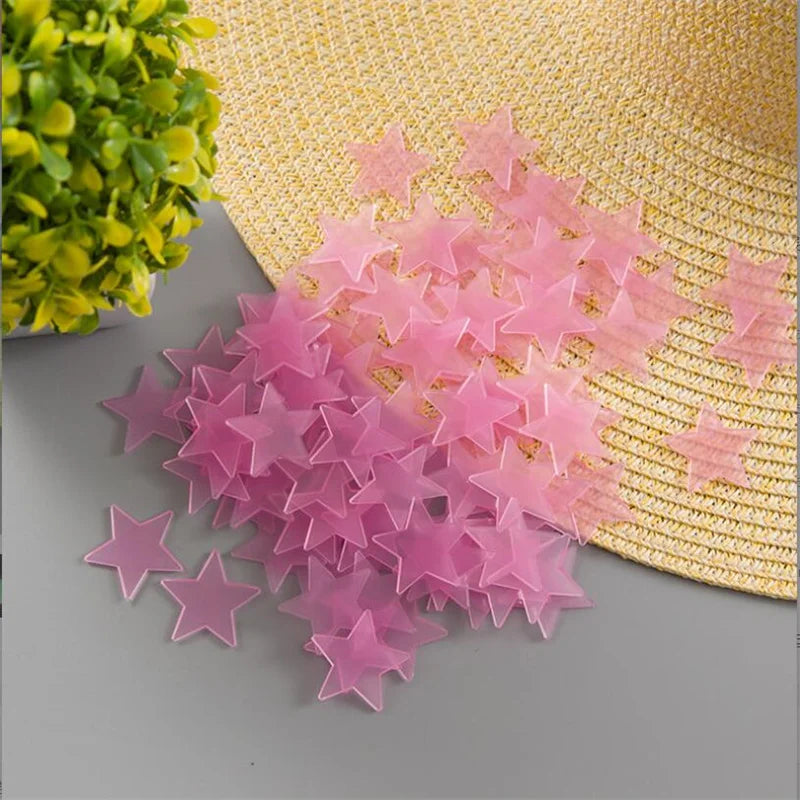 100Pcs Luminous 3D Stars Glow In The Dark Wall Stickers For Kids Baby Rooms Bedroom Ceiling Home Decor Fluorescent Star Stickers