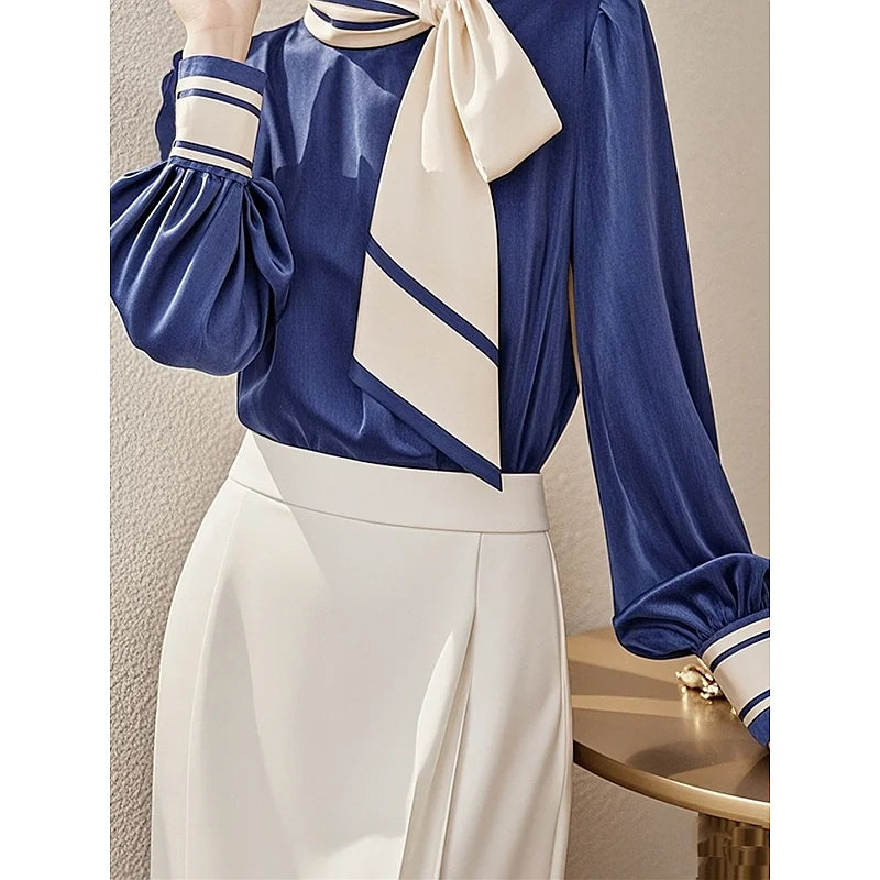 French Bow Tie Long Sleeve Button Shirt for Women 2025 Spring and Autumn New Temperament Cardigan Top