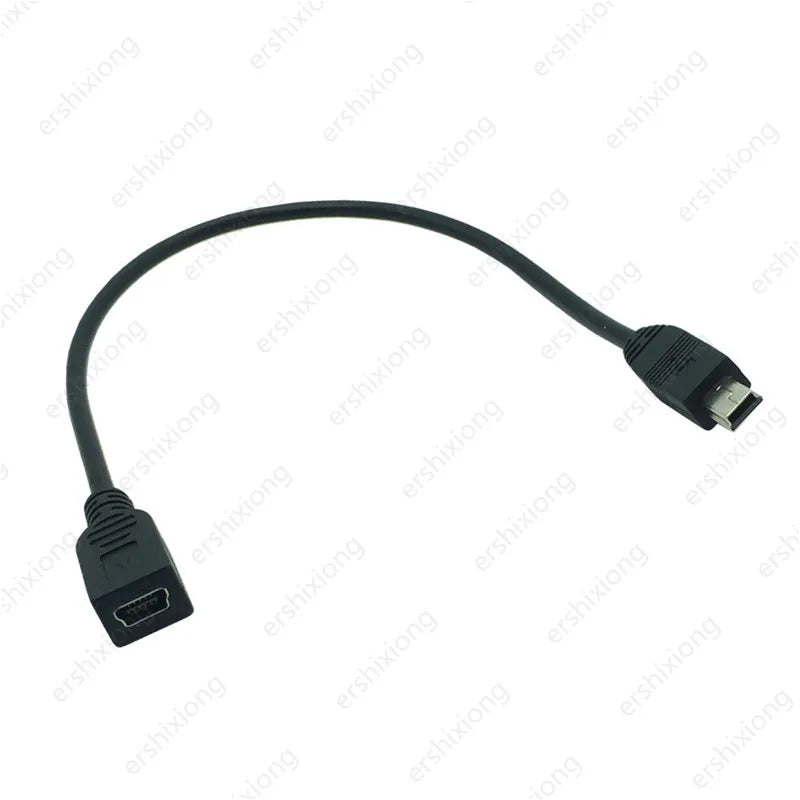 Mini USB Cable 5Pin Male Plug To Female Jack Extension Data Adapter Lead Cable Right Angle 90 Degree Cord 25cm