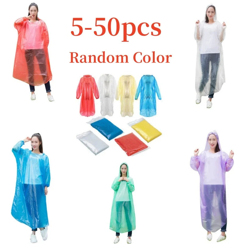 5-50pcs Disposable Waterproof Raincoat Outdoor Hiking Mountain Travel Emergency Transparent Portable Adult Poncho Rain