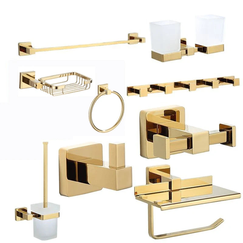 Luxury Golden Bathroom Brass Hardware Towel Rack Paper holder Toilet Brush Holder Towel Holder hook Row hook Activity bar