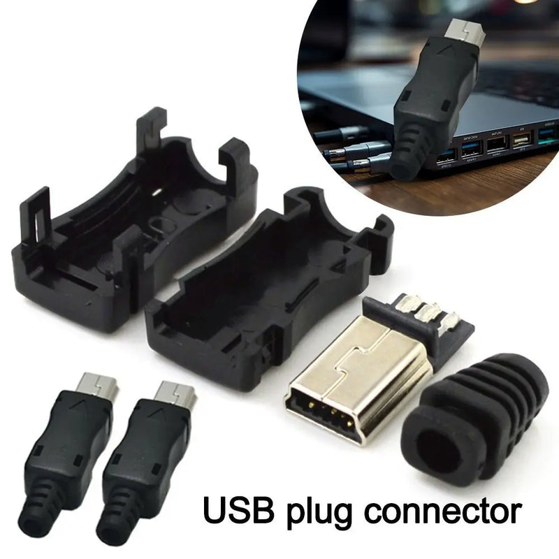 Mini USB Male Connector Male Plug Socket Connector Data Cable Connector with Plastic Cover Durable Electrical Equipment Parts