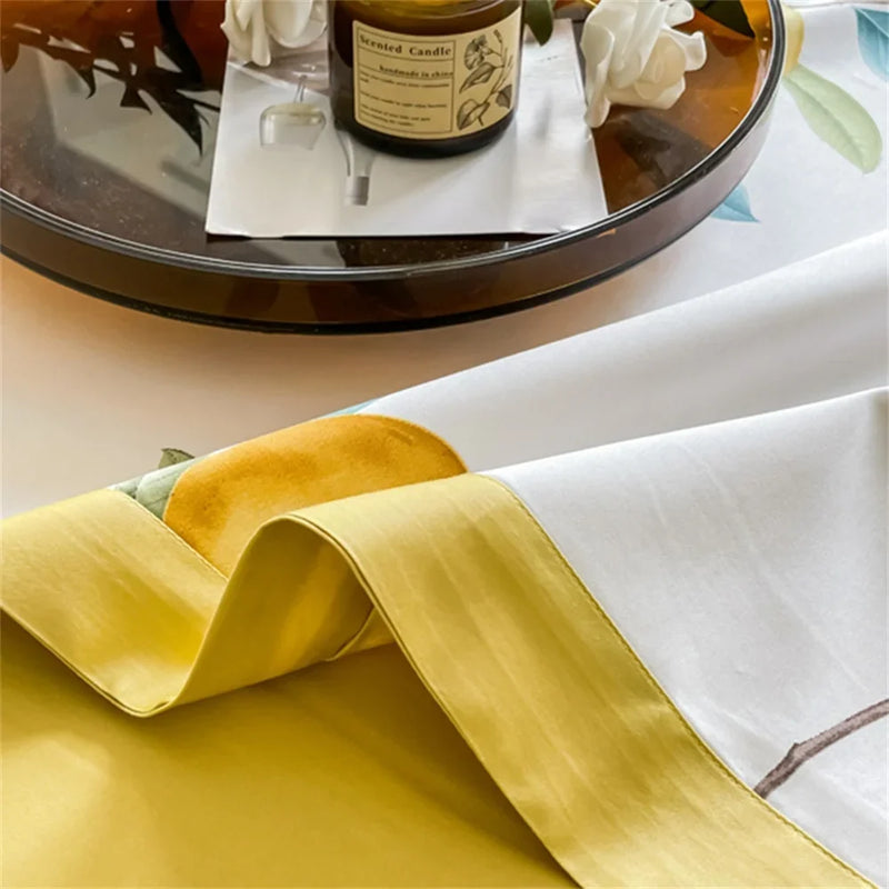 Svetanya Yellow Lemon Fruit Fresh Bedding Set Satin Egyptian Cotton Duvet Cover Set Queen King Size Linens Pillowcases