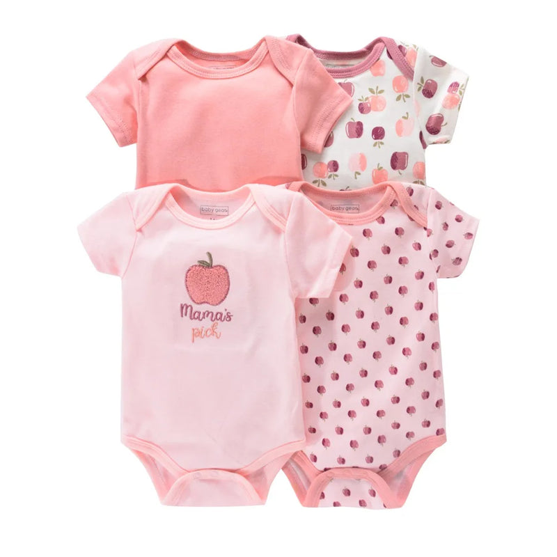 4PCS Newborn Infant Romper Short Sleeve Round Neck Cartoon Animal Flowers Print Bodysuit Onesies For Baby Boys And Girls Clothes