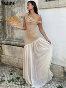 Nsauye Sexy Mesh Evening Party Night Club Party Elegant Long Dress Maxi New Fashion Holiday Pleated Dress Summer Outfits 2024