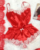 2024 New Women Bow Sleepwear Sleeveless Strap Nightwear Lace Trim Satin Cami Top Pajama Sets femme sexy lingerie pyjamas women