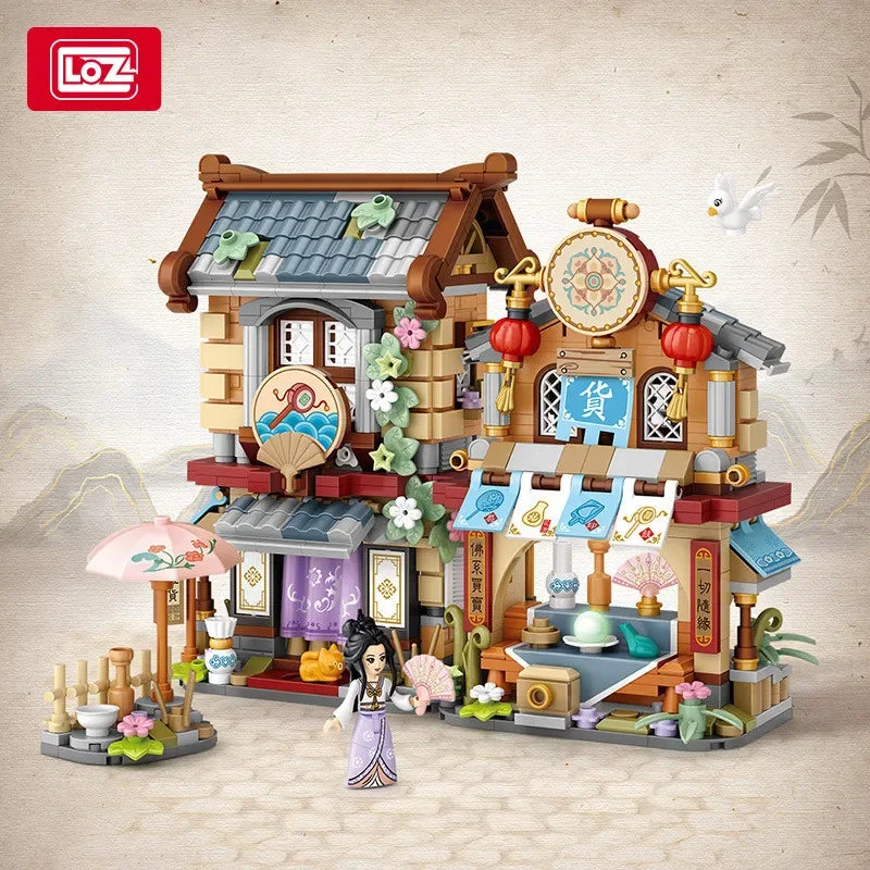 LOZ Creative Folded StreetView Grocery Store Post Station Building Bricks DIY Mini Chinese Style Puzzle Girls Gifts Children Toy