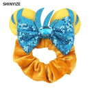 New Chic Disney Mickey Mouse Ears Hair Scrunchies Sequins 4"Bows Elastic Headband Women Velvet Girls DIY Hair Accessories Gift