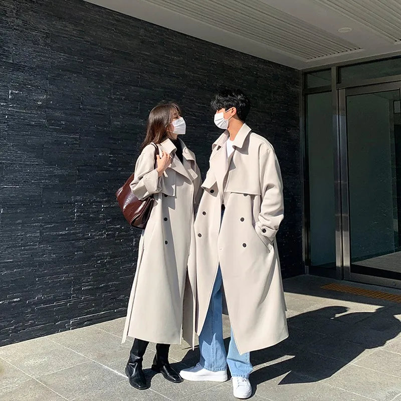 Trench Men Coat British Style Solid Double Breasted Oversize Leisure Long Coats Stylish Outwear Hombre Korean Style Windbreaker