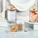 3Pcs Qtip Holder Dispenser with Bamboo Lids Clear Acrylic Bathroom Jars with Tray Cotton Swab Storage Dispenser Reusable