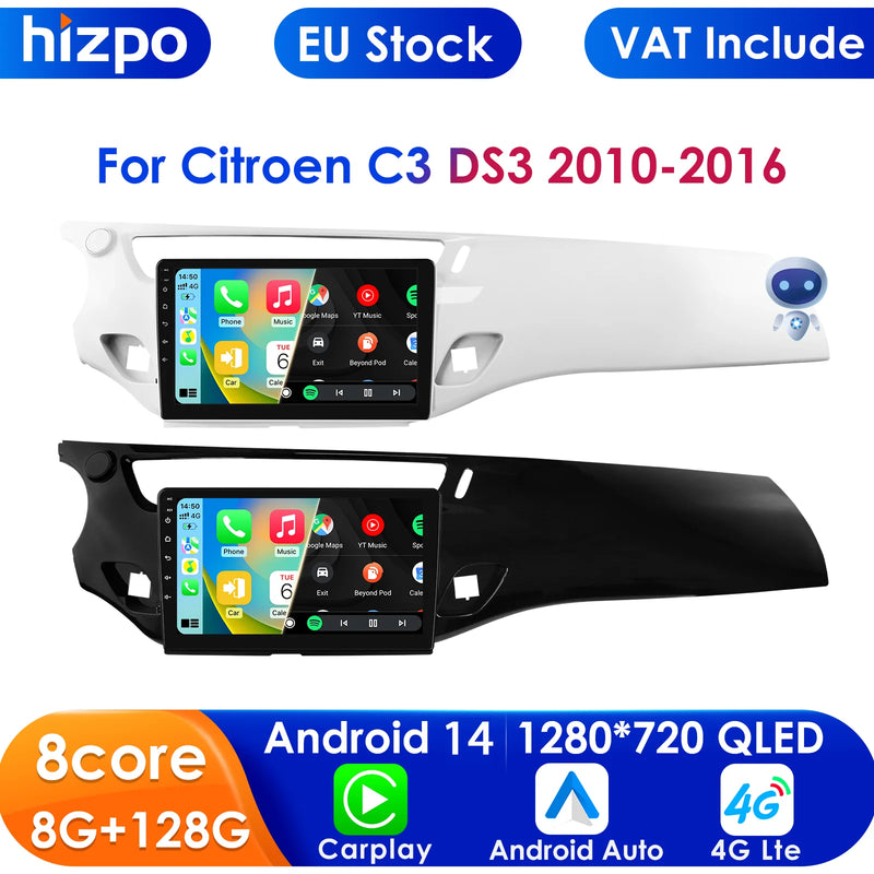 Hizpo 2 Din Car Radio for Citroen C3 DS3 2010-2016 Audio Multimedia Player CarPlay Android Auto GPS BT WIFI FM RDS Autoradio AI