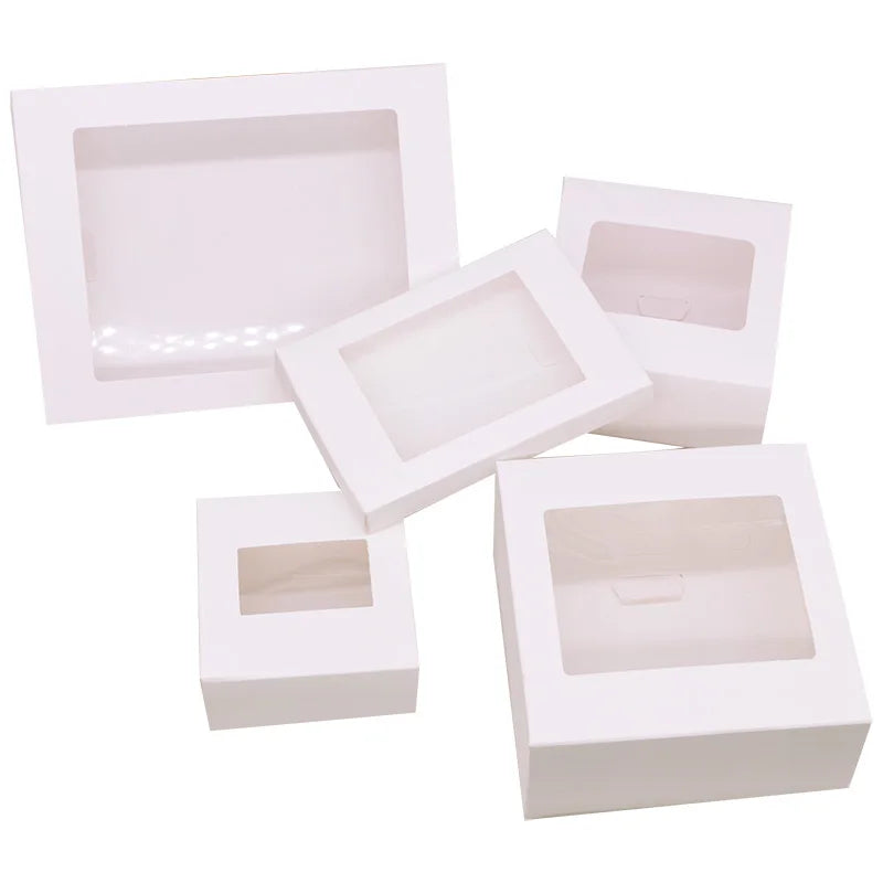 6Pcs Black/White Kraft Paper DIY Gift Box With Window Wedding Birthday Party Decoration Cake Packaging Box Event Party Gift Case