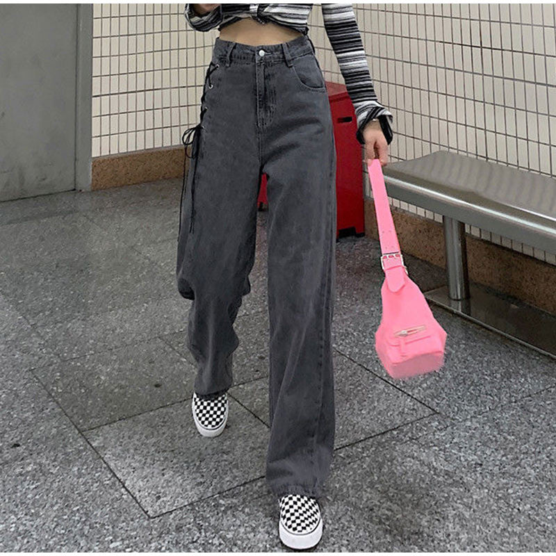 Meqeis harajuku hollow out Chain design Slim jeans woman 2021 high waist leisure streetwear Commute high quality strgight pants