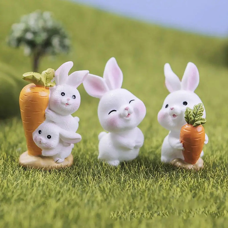 Cartoon Miniature Rabbit Figurine Mini Micro Landscape Miniature Resin Hare Easter DIY Accessories Carrot Bunny Statue