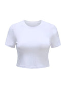 O Neck Knit White Crop Top Women Summer Casual T Shirt Basic Sexy Streetwear Ribber Black Short Sleeve Tops
