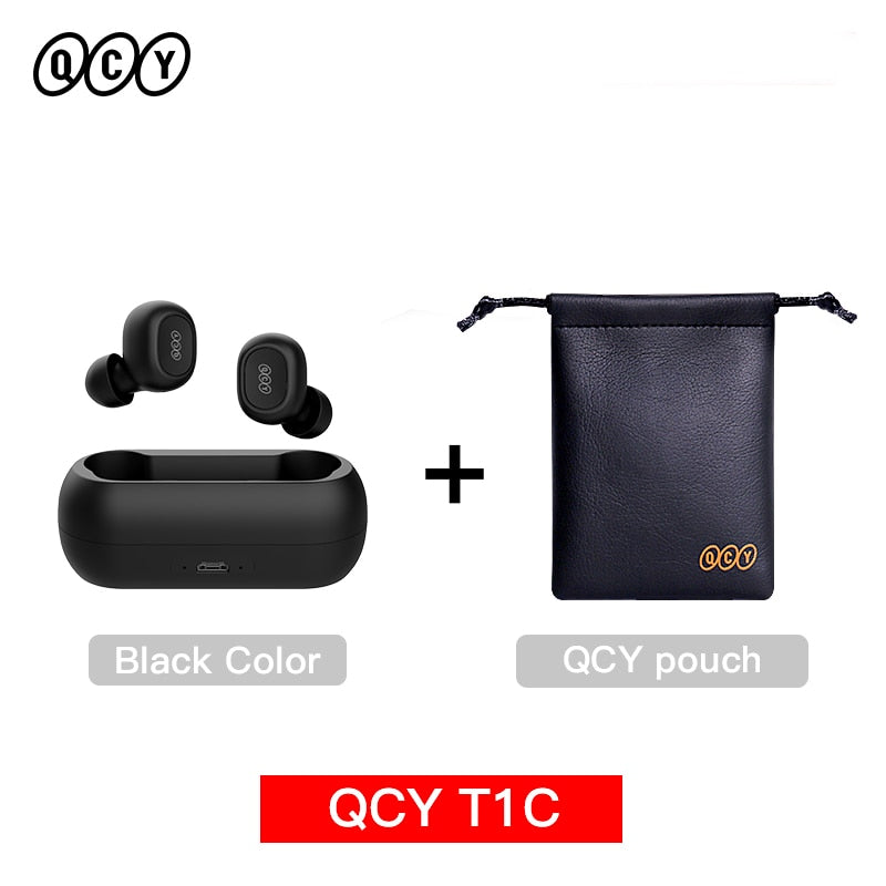 QCY T1C Bluetooth 5.0 Earphones Wireless 3D Stereo TWS Headphones with Dual Microphones Headset HD Call Earbuds Customizing APP