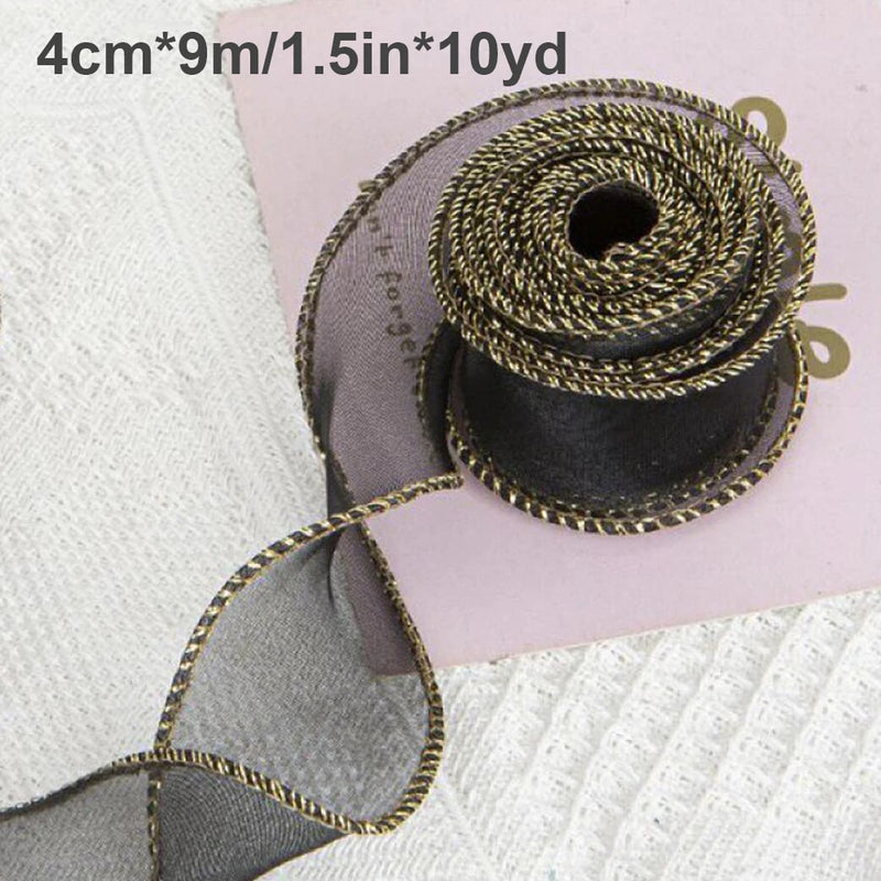 10Yards Sheer Wired Organza Ribbon With Golden Edge Chiffon Ribbon for Wedding Birthday Gift  Bouquet Wrapping DIY Decorations