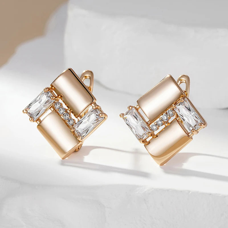 Kinel Unusual 585 Rose Gold Color Square English Earrings for Women Fashion Natural Zircon Accessories Vintage Wedding Jewelry