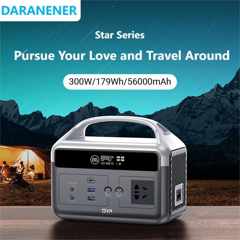 300W Portable Power Station179Wh Pure Sine Wave LiFePO4 Battery Solar Generator For Outdoor Camping RV Home Use Emergency
