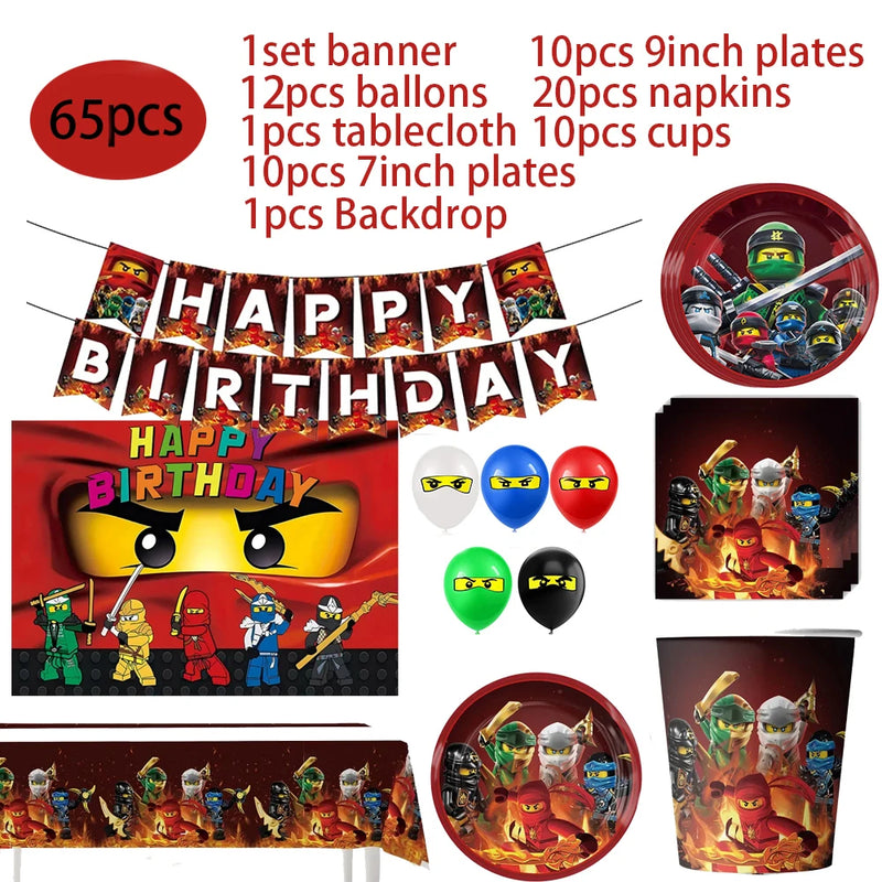 Ninja Them Birthday Party Decorations Kids Disposable Tableware Popcorn Paper Plates Balloons Cup For Boys Baby Shower Supplies