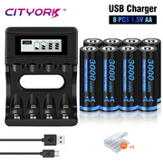 CITYORK 1.5V AA Li ion Rechargeable Battery 3000mWh 1.5 V AA Lithium ion Rechargeable Batteries With1.5V AA AAA Battery Charger