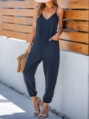 Women's Suspender Jumpsuit, Summer Casual Trousers with Pockets, Fashionable Suspender Pants, Suitable for Everyday Wear