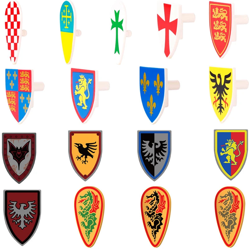 MOC Medieval Accessories Series Building Blocks Military Army Soldier Armour Shield Helmet Sword Crown Weapon Knight Bricks Toys