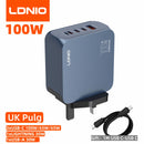 LDNIO Gan 100W Fast Charge Charger Type-C 65W 45W UK EU US Plug USB Multi-Port Fast Charging Station for MacBook iPhone Xiaomi