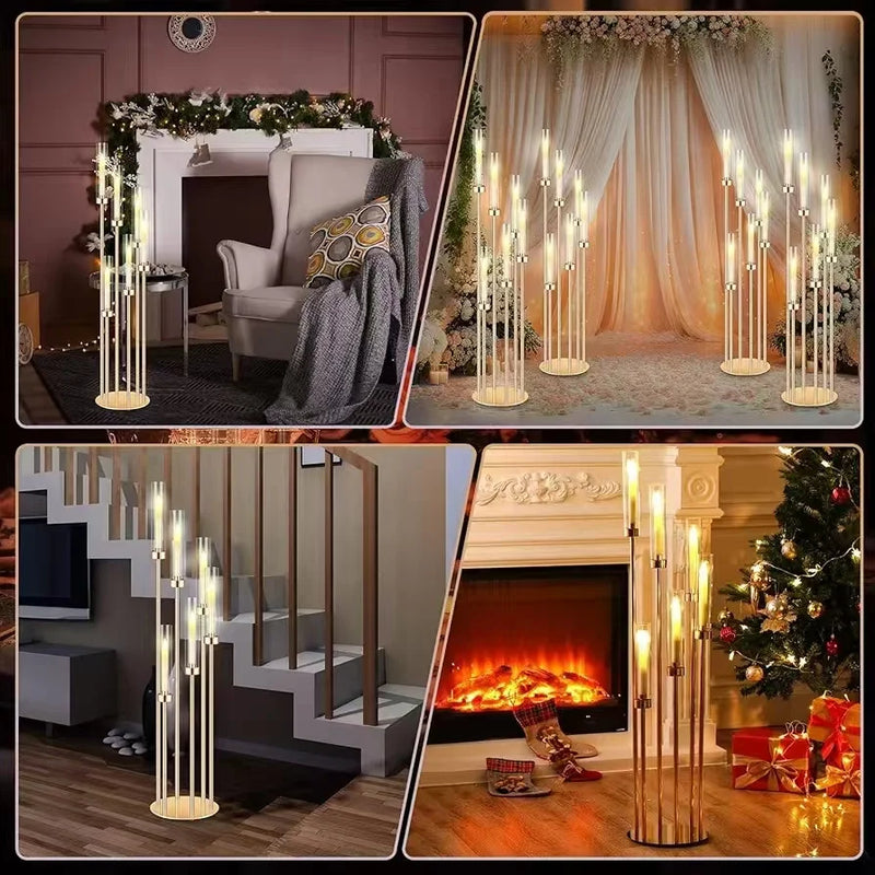 4PCS 46"Tall Metal Floor Candlestick Holder With 24 PCS LED Candles For Wedding Pary Birthday Centerpieces