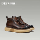 DESAI Mens Winter New Genuine Leather Boots Non-Slip Heels Fashion Men's Work Shoes Outdoor Warm Boots Thick Bottom Gifts