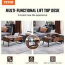 VEVOR Lift Top Coffee Table Round Rectangle Table with Extra Storage Pockets Pop Up & Flipable Coffee Table for Living Room