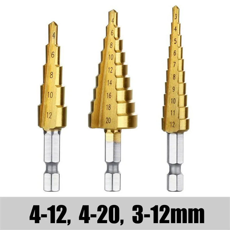 3-12mm 4-12mm 4-20mm HSS Straight Groove Step Drill Bit Set Titanium Coated Wood Metal Hole Cutter Core Drill Bit Set