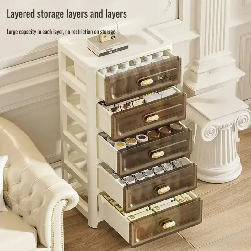 Home Storage Cabinet Bedside Table Stackable Plastic Cabinet Multi-layer Drawer Foldable Organizer Snack Toys Chest of Drawers