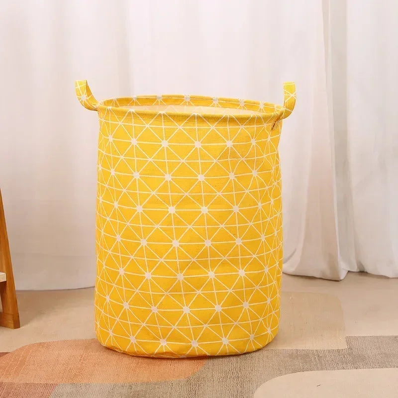 New Print Laundry Basket Portable Foldable Home Laundry Storage Bag Cotton Linen Hamper for Kids Toys Dirty Clothes Basket Large