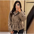 Chic Grid Belt Women's Coat Double Breasted Lapel Lace-Up Long Sleeve Lady Coats 2026 Autumn Fashion Female Vintage Jacket Lady