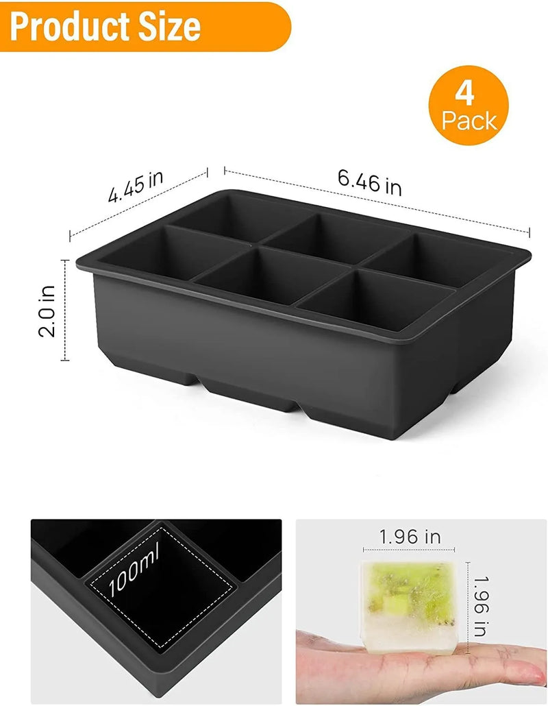 Big Ice Tray Mold Giant Jumbo Large 4/6/8/15 Grid Food Grade Silicone Ice Cube Square Tray Mold DIY Ice Maker Ice Cube Tray