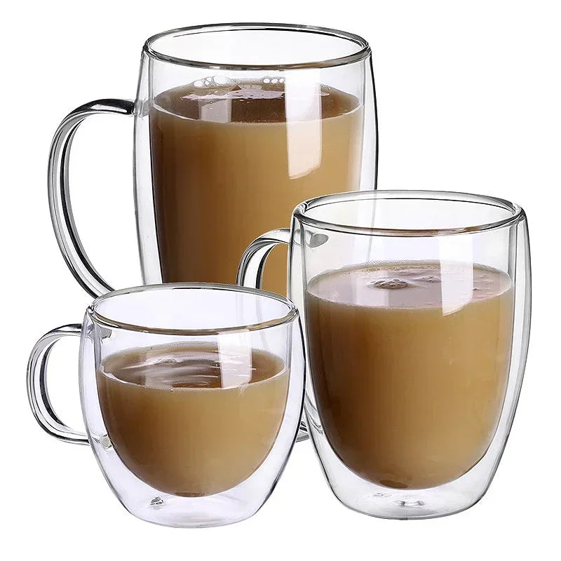 1-6PCS 80-450ML Heat Resistant Double Wall Tea Glass Cup Beer Coffee Handmade Creative Cold Beverage Transparent Drinkware Set