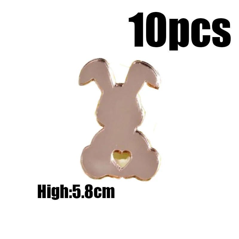 10Pcs Happy Easter Bunny Egg Cake Toppers Acrylic Gold Silver Rabbit Shaped Cupcake Toppers for Easter Party Dessert Decorations