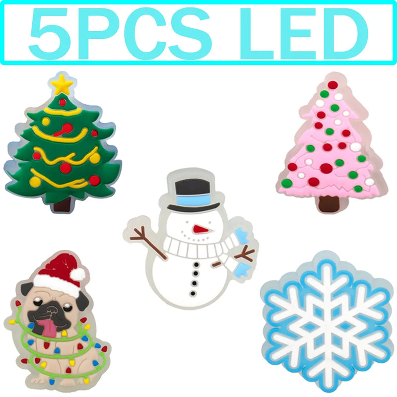 1-5PCS New Christmas LED Shoe Charms,Cute Santa Claus Cat & Dog Pin Accessories for Sandals,Shoe Clogs Buckle Christmas Gifts