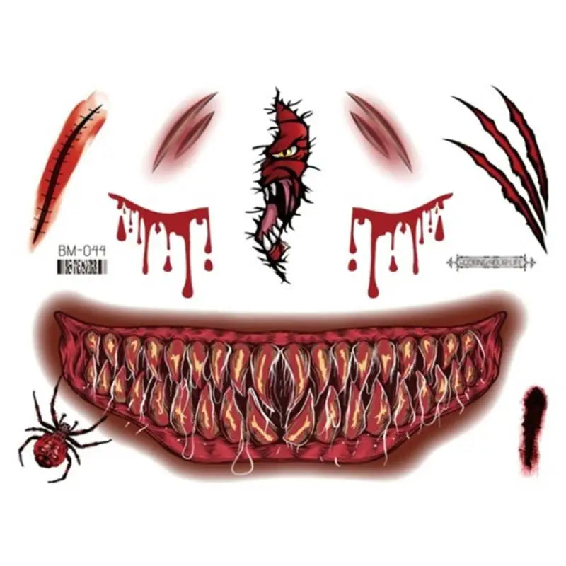 Halloween Scary Tattoo Stickers Crawl Scary Eye-catching Evil Unique Ghost Face Accessories Horror Movie Style Makeup Fake Scar