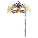 Metal Fancy Elegant Party Masque with Handheld Stick Half Face Venetian Masque with Rhinestones for Women Men Prom Masquerade