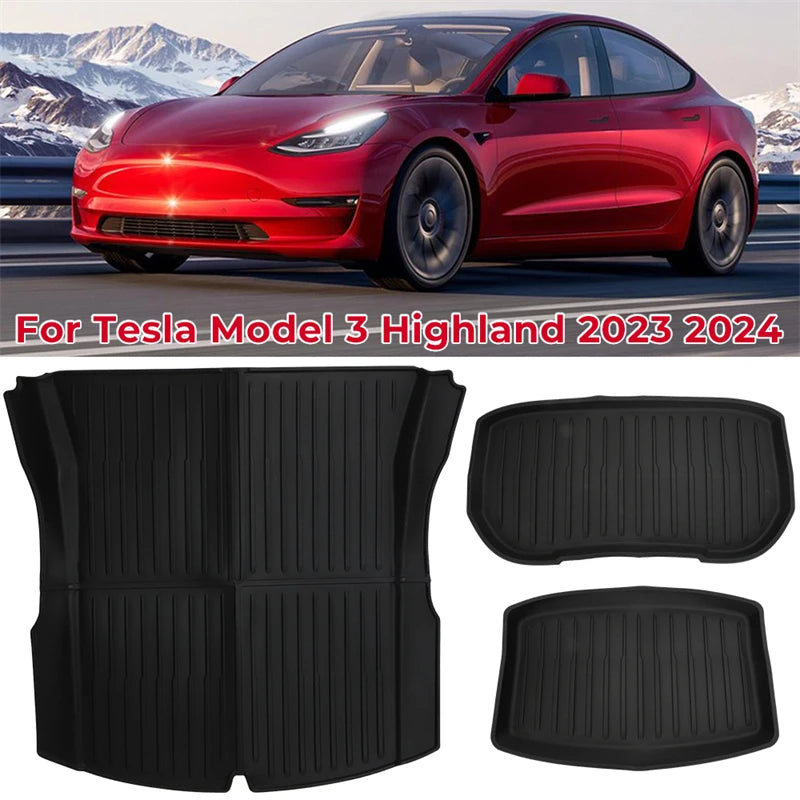 For Tesla New Model 3+ Highland 2023 2024 Front Trunk Pads Rear Lower TPE Trunk Frunk Mats Model 3 Waterproof Car Accessories